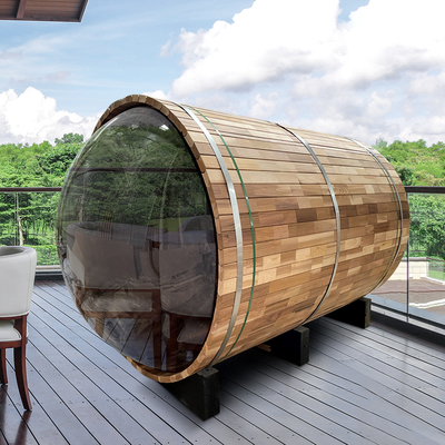 Ventilasi yang dapat disesuaikan Hemlock Kayu Sauna Kering Luar Ruang Pintu Kaca Penuh Rentang Suhu 15-90.C