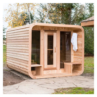 Hemlock Sauna Air Kering Luar Ruangan Dengan Pintu Kaca Penuh - Kisaran Suhu 15-90°C