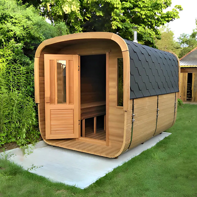 Hemlock Sauna Air Kering Luar Ruangan Dengan Pintu Kaca Penuh - Kisaran Suhu 15-90°C