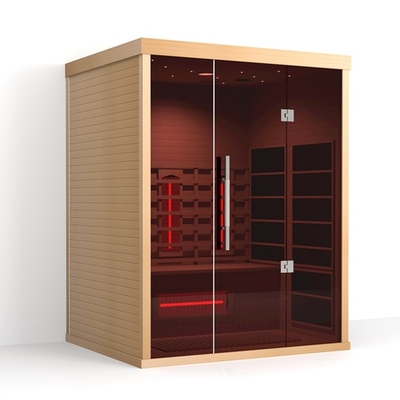 Home Spa 3 Orang Hemlock Sauna Inframerah Dalam Ruangan 2100W Terapi Lampu Merah