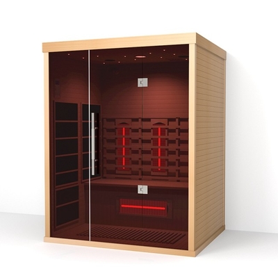 Home Spa 3 Orang Hemlock Sauna Inframerah Dalam Ruangan 2100W Terapi Lampu Merah