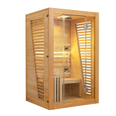 Sauna Basah Luar Ruangan Tradisional Hemlock Dan Ruang Uap Dua Orang OEM