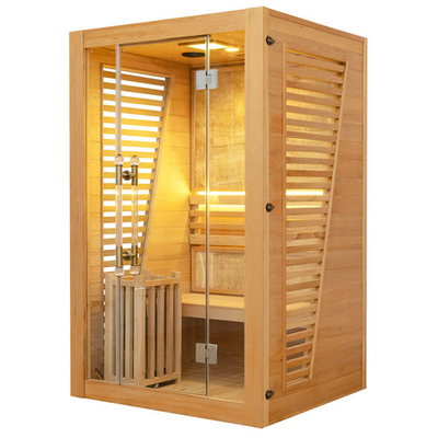Sauna Basah Luar Ruangan Tradisional Hemlock Dan Ruang Uap Dua Orang OEM